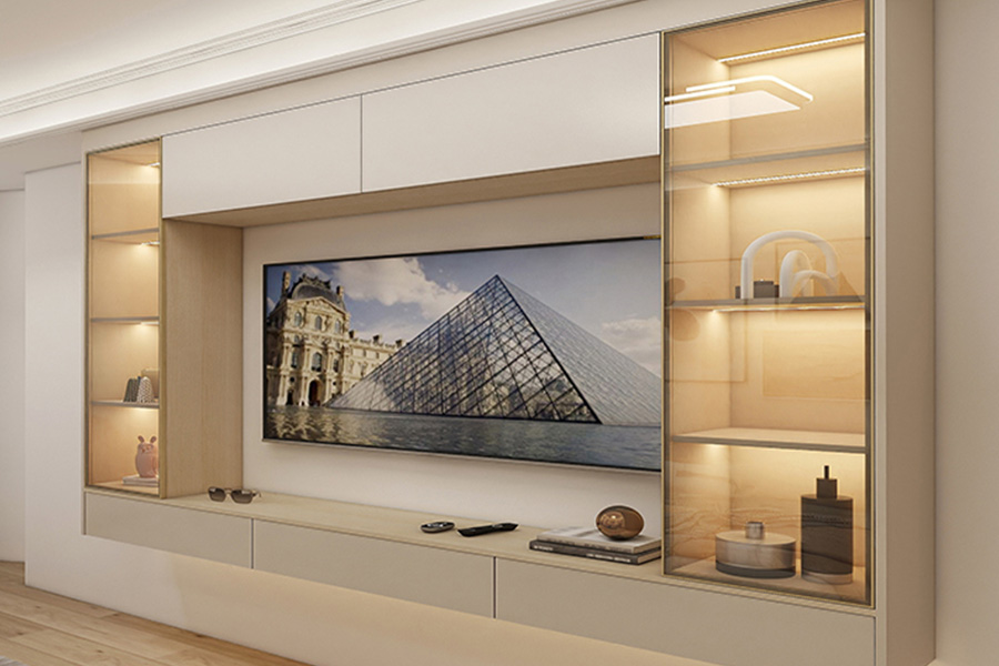 Platsbyggd TV-hylla